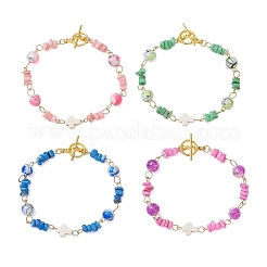 Glass & Natural Freshwater Shell Beaded Link Chain Bracelets&nbsp;BJEW-JB13393