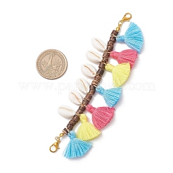 Natural Coconut & Polycotton Tassel & Natural Cowrie Shell Pendant Decorations&nbsp;HJEW-JM03666