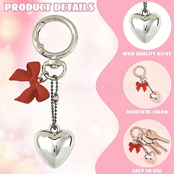 2Pcs Alloy Bowknot with CCB Plastic Heart Pendant Decorations&nbsp;HJEW-YW00425