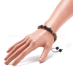 Natural Lava Rock & Wood Braided Bead Bracelet&nbsp;BJEW-JB08537
