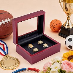 4-Slot Wooden Championship Ring Organizer Boxes with Acrylic Visible Window Lid and PU Leather Inside&nbsp;CON-WH0110-327B