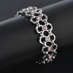 304 Stainless Steel Light Rose Rhinestone Bowknot Link Chain Bracelets&nbsp;SA-CBA2696-11P