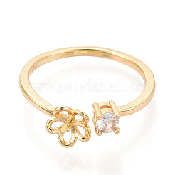 Flower Brass Micro Pave Cubic Zirconia Cup Peg Ring Settings&nbsp;LS-KK-N274-15G