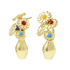 Brass Enamel Stud Earrings&nbsp;EJEW-G438-01G-01