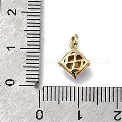 Rhombus Brass with Glass Charms&nbsp;KK-G525-02G-01