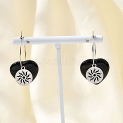 Natural Obsidian & 304 Stainless Steel Hoop Earrings for Women&nbsp;EJEW-G475-01P-04