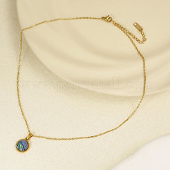 Stylish 304 Stainless Steel Pave Natural Paua Shell Flat Round Pendant Necklaces Simple Design Jewelry&nbsp;DP7329-3
