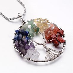 Tree of Life Mixed Stone Big Pendants Necklaces&nbsp;NJEW-JN01684
