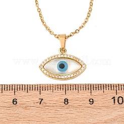 Horse Eye Brass Micro Pave Clear Cubic Zirconia & Resin Pendant 304 Stainless Steel Cable Chain Necklaces for Women&nbsp;NJEW-F354-01G