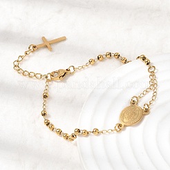 304 Stainless Steel Saint Benedict Cross Link Bracelets for Women&nbsp;BJEW-K295-02G