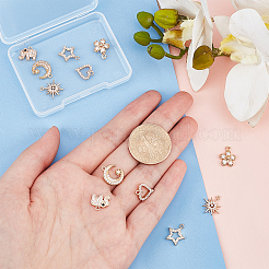 12Pcs 6 Style Rack Plating Brass Micro Pave Cubic Zirconia Charms&nbsp;ZIRC-AR0001-17