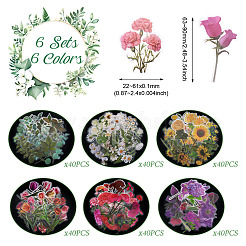 6 Sets 6 Colors Flower PET Waterproof Stickers&nbsp;STIC-TA0001-04