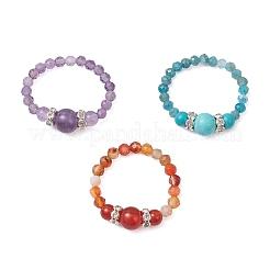 3Pcs Natural & Synthetic Gemstone Beaded Stretch Rings Sets for Women&nbsp;RJEW-TA00218