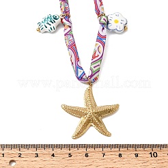 304 Stainless Steel Starfish Sun Heart & Ceramic Fish Flower Pendant Printed Polyester Cord Necklaces for Women&nbsp;NJEW-A063-08G