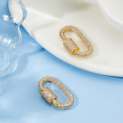 2Pcs Brass Micro Pave Clear Cubic Zirconia Screw Carabiner Lock Charms&nbsp;ZIRC-DC0001-38G