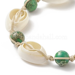 4Pcs 4 Color Dyed Natural Imperial Jasper & Cowrie Shell Braided Bead Bracelets Set for Women&nbsp;BJEW-TA00208