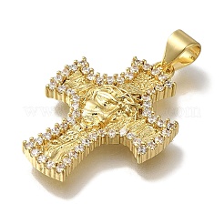 Cross Rack Plating Brass Micro Pave Clear Cubic Zirconia Pendant&nbsp;KK-U019-19G