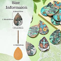 35Pcs 7 Colors Printed Cross Wood Big Pendants&nbsp;WOOD-CJ0001-94