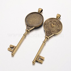 Skeleton Key Tibetan Style Alloy Big Pendant Cabochon Settings&nbsp;PALLOY-Q304-58AB-NR