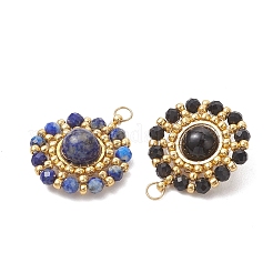 Natural Mixed Gemstone Faceted Round & Gold Glass Seed Beaded Pendants&nbsp;PALLOY-MZ01323