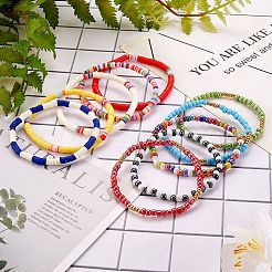 10Pcs 10 Style Handmade Polymer Clay Heishi Surfer Stretch Bracelets Set&nbsp;BJEW-SW00048