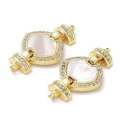 Rack Plating Brass Micro Pave Clear Cubic Zirconia Fold Over Rhombus Clasps&nbsp;KK-F858-09G