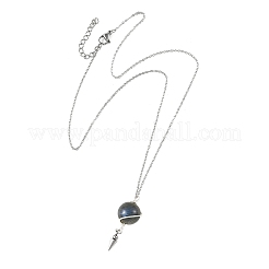 Natural Labradorite Round Bead Pendant Necklaces&nbsp;NJEW-TA00255