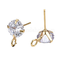 Brass Micro Clear Cubic Zirconia Stud Earring Findings&nbsp;KK-R132-065G-NF