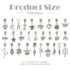 64Pcs 30 Styles Tibetan Style Alloy European Dangle Charms&nbsp;FIND-YW0006-73