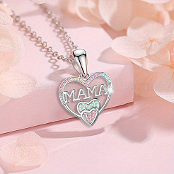 Alloy Colorful Rhinestone MAMA Heart Pendant Necklaces for Mother's Day&nbsp;FS-WG7C1CA-01