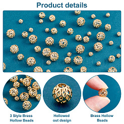 60Pcs 3 Style Brass Hollow Beads&nbsp;KK-PH0009-25