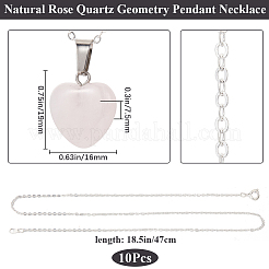 10Pcs Natural Rose Quartz Geometry Pendant Necklace&nbsp;NJEW-BBC0001-17