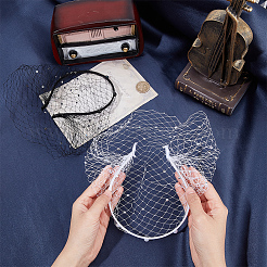 2Pcs 2 Colors Bridal Rhinestones Pearl Mesh Veil Cloth Hair Bands&nbsp;MRMJ-GF0001-50A