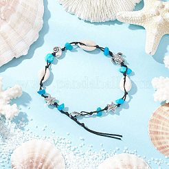 3Pcs 3 Styles Beach Starfish Turtle Synthetic Magnesite & Turquoise & Natural Cowrie Shell Beaded Anklets&nbsp;AJEW-AN00687
