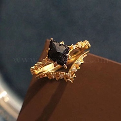 Rhombus Synthetic Blue Goldstone Finger Rings&nbsp;PW-WGF47D5-01