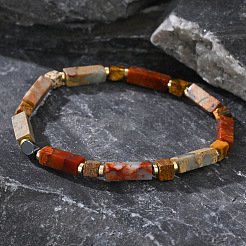 Vintage Bohemian Synthetic Aqua Terra Jasper & Non-magnetic Hematite & Natural Picture Jasper Cuboid Beaded Stretch Bracelets for Men&nbsp;YF8197
