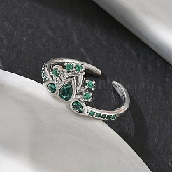 Brass Micro Pave Cubic Zirconia Cuff Open Rings&nbsp;RJEW-Z145-06P