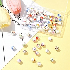 64Pcs 8 Colors Flower Printed Floral Printed Porcelain Beads&nbsp;PORC-FS0001-06