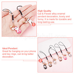 6Pcs 6 Colors Cat & Flower Alloy Enamel Pendant Decoration&nbsp;HJEW-AB00466