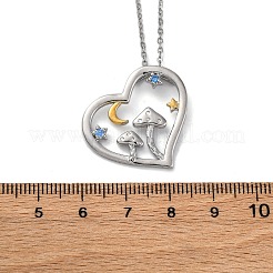 Brass Blue Cubic Zirconia Mushroom Heart Pendant Necklaces for Women&nbsp;LS-NJEW-C067-01P