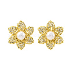 Flower Brass Micro Pave Clear Cubic Zirconia Stud Earrings&nbsp;EJEW-H158-04G