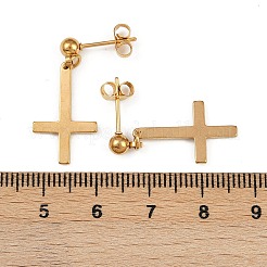 Christian Upside Down Cross 201 Stainless Steel Dangle Stud Earrings&nbsp;EJEW-P314-01A-G
