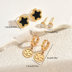 3 Pairs Stainless Steel Flower & Flat Round Earring Sets&nbsp;WL2091