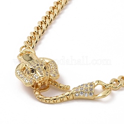 Cubic Zirconia Leopard Pendant Necklace with Brass Curb Chains for Women&nbsp;NJEW-G096-01G-04