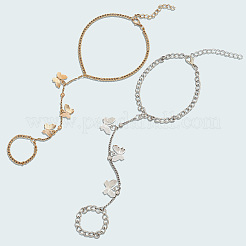 2Pcs 2 Colors Alloy Curb Chains Ring Bracelets&nbsp;BJEW-CY0001-10