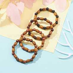 Natural Wood Beaded Stretch Bracelets&nbsp;BJEW-JB09621