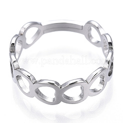 Non-Tarnish 304 Stainless Steel Hollow Out Heart Adjustable Ring for Women&nbsp;RJEW-T027-11P