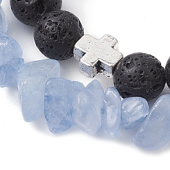 2Pcs 2 Styles Natural Lava Rock & Mixed Gemstone Chips Stretch Bracelets Set&nbsp;BJEW-JB10179
