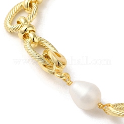 Oval Natural Tiger Eye & Pearl Link Bracelets&nbsp;BJEW-C051-48G