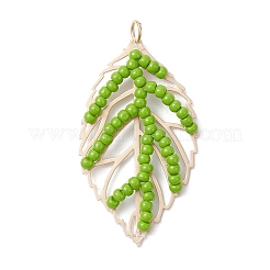 3Pcs 3 Colors Handmade Glass Seed Beaded Leaf Shape Pendants&nbsp;PALLOY-MZ00935